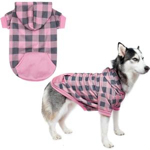 KOOLTAIL Plaid Dog Hoodie Pet Clothes Sweater with Hat and Pocket for Small Medium Large Size Dogs, Soft Winter Warm Dog Cold Weather Coat, Fleece Fall Dog Hooded Sweatshirt for Puppy Cats, Pink L