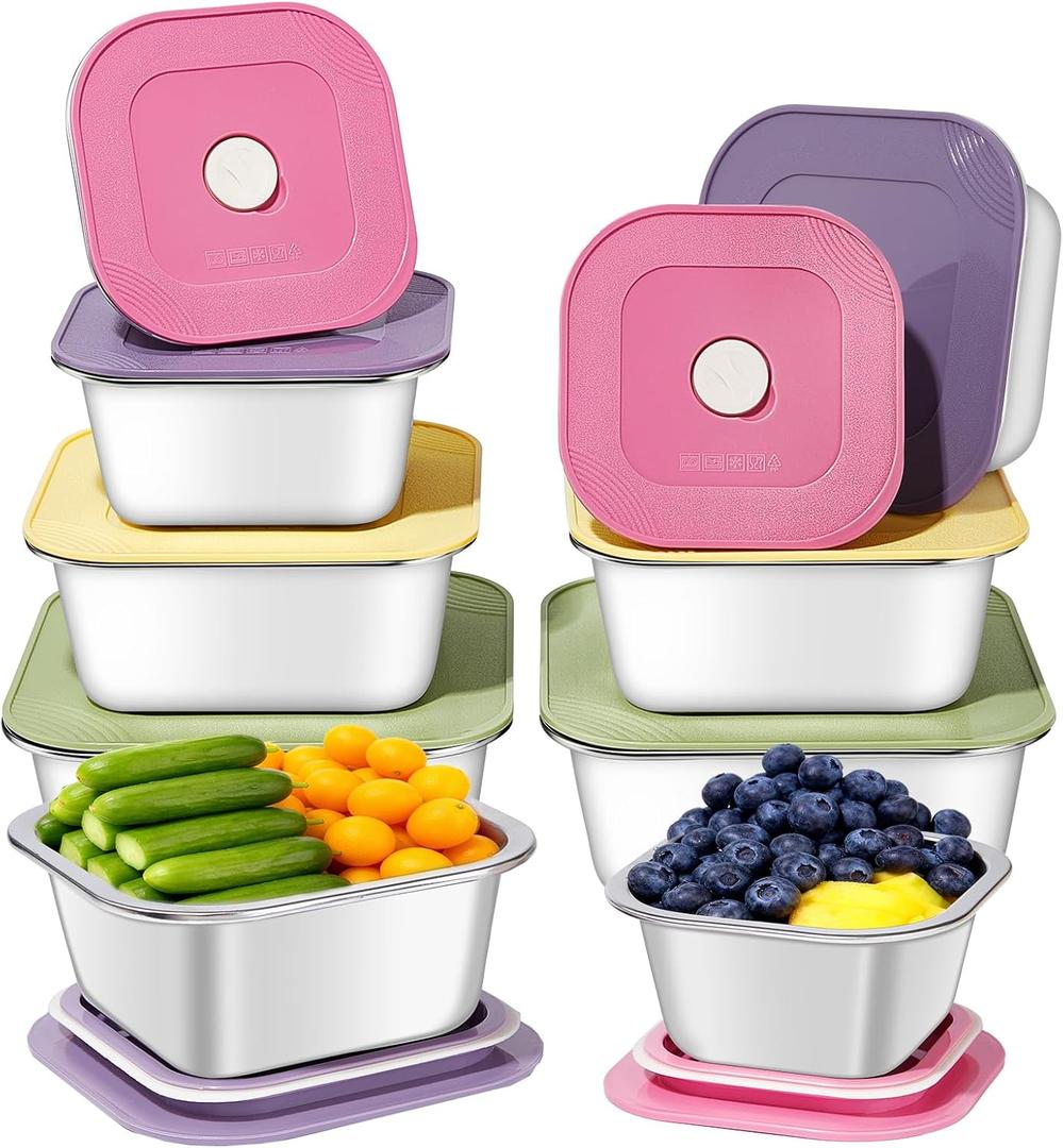 8-Piece Stainless Steel Food Storage Containers Set with 4 Colorful Lids  Airtight & Leakproof for Meal Prep, Lunch, Leftovers  BPA-Free, Dishwasher Safe  Durable Kitchen & Office Organizers