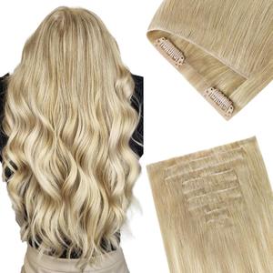 GOO GOO Invisi Edge Clip in Hair Extensions, 18inch 130g 7Pcs, Injected Seamless PU Clip in Hair Extensions, Virgin Real Human Hair, #18ET90A Natural Blonde Balayage