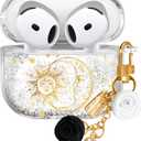 For Apple for Airpods 4 Case 2024 - Quicksand Liquid Elegant Cute Aesthetic Funda Mujer Girl Women Sparkling Sparkle Glitter Bling Sparkly Sun Moon Keychain Girly for Airpod 4 Case Cover