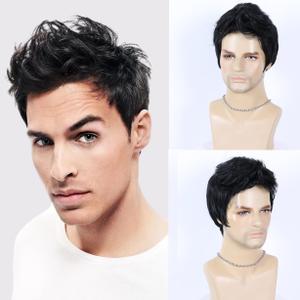 Black Wigs for Men Short Layered Synthetic Male Guy Wig for Cosplay Costume and Daily Wear(Fit 21inch-22.5inch Head Circumference)