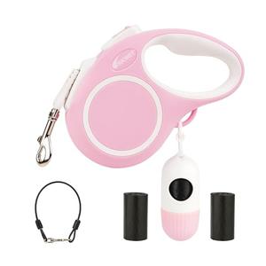 WRSOMIT Upgraded Retractable Dog Leash with Chew Proof Cable and Poop Bag Dispenser, 16Ft Heavy Duty Dog Leash for Small Medium Large Dogs up to 120lbs, 360° No Tangle, Pink