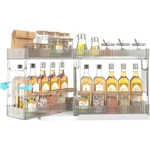 Spice Rack Organizer for Cabinet, 2-Tier Pull Out Seasoning Organizer, Slide & Rotate Spice Storage Rack, Easy to Install Spice Cabinet Organizers, Organizer Shelf for Home and Kitchen Use