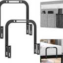 YUOROS Extra Tall Mattress Retainer Bar, Slide Stopper for Metal Frame, Holder Gripper to Keep From Sliding (2 Holders+1 Bedside Caddy), Black