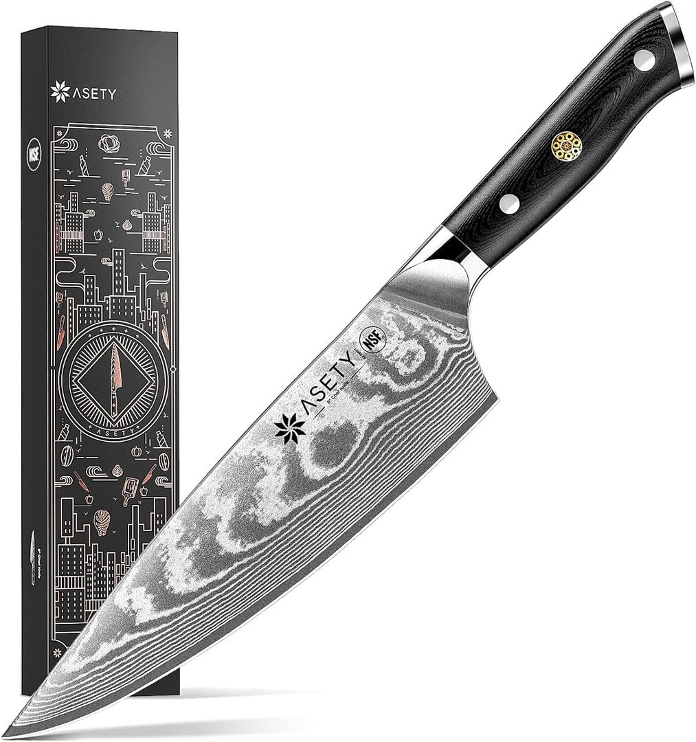 Damascus Chef Knife: 8-inch Razor-Sharp Japanese Chef Knife with VG10 Steel Core, Full Tang G10 Handle, NSF Food-Safe Professional Kitchen Knife with Sheath, Knife for Men Women, Fathers day