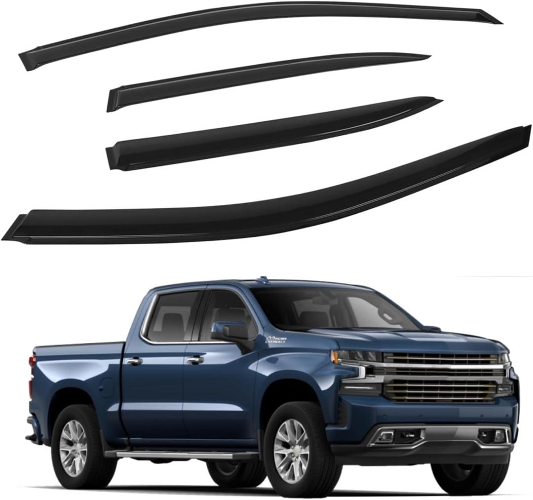 4 PCS Window Visors Deflectors Fit for 2019-2025 Chevrolet Silverado/GMC Sierra 1500 Crew Cab, Rain Guards for 2020-2025 Silverado/Sierra 2500 HD & 3500 HD, 2022 Limited Model, Outside Mount