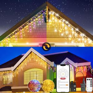 Christmas String Lights Outdoor, Warm White to Multicolor 98ft 1280 LEDs with App and Remote Control for Outside Yard Patio Eave Decorations