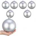 Poen 6 Pcs, 6 Inch Extra Large Christmas Ball Ornaments Giant Jumbo Christmas Tree Ball Decoration Shatterproof Huge Big Xmas Hanging Ornaments for Indoor Outdoor Holiday Party Decor(Silver)