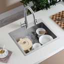 23 Inch Drop in Kitchen Sink Brushed, Stainless Steel Single Hole Single Bowl Topmount Kitchen Sinks with Drain Strainer & Grid, D23"xW18"xH9"