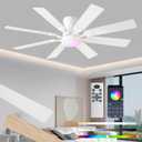 JSAITEE 52 inch Ceiling Fan with Light Remote Flush Mount White