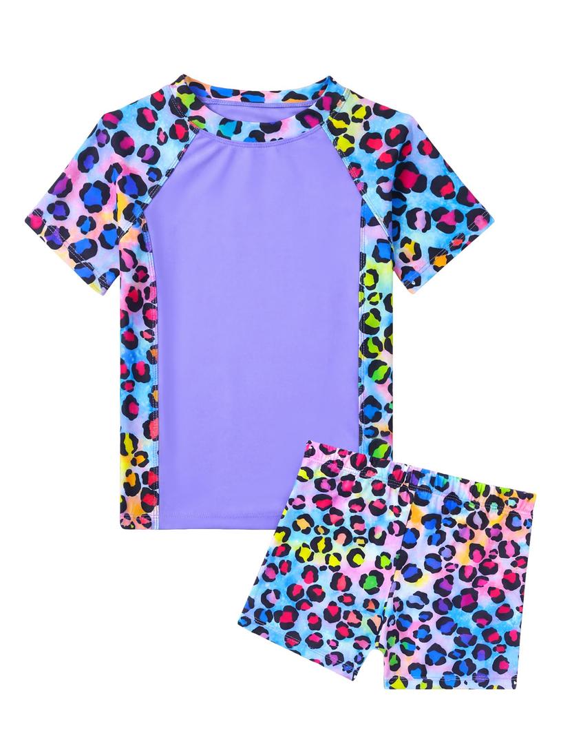 Girls Swimsuit Size 3-4T Toddler 2 Piece Colorful Leopard Bathing Suit Rash Guard with UPF50+ Sun Protection