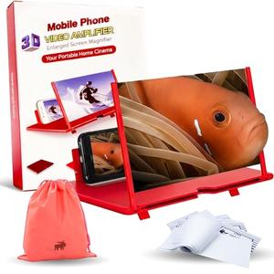 Mobile Phone Magnifier, Foldable Mobile Phone Magnifier Projector Screen, Ultra-HD Magnifying Screen for Easy TV Viewing Orientation for Landscapes, Supports All Smartphones (1PCS Red)