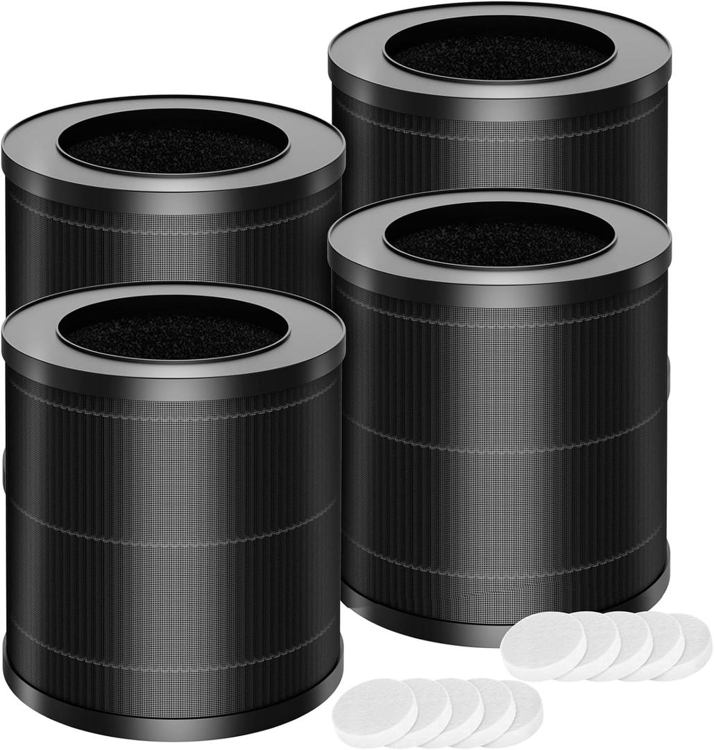 4 Packs MR2566 H13 True HEPA Replacement Filter Compatible with MORENTO MR2566 Air Cleaner Purifier with 10pcs Aroma Pads, 3-in-1 True HEPA Activated Carbon Pre-Filter, Basic Version
