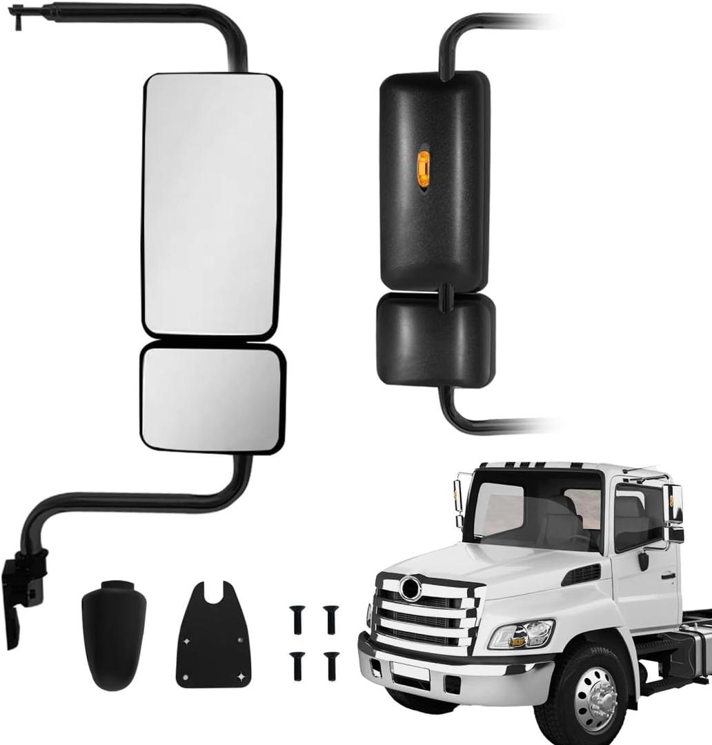 Black Door Mirror with Signal Light Power Heated Adjustable Mirrors fit for 2011+ Hino 238 258 268 338 Semi Trucks (Black, Left)