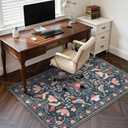 Anidaroel 48"x60" Office Chair Mat for Hardwood Floor/Tile, Black Floor Mat for Office Chairs, Anti-Slip Floral Under Desk Rug for Rolling Chairs, Bird Bug Low Pile Desk Chair Mats for Hardwood