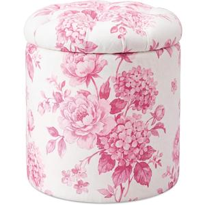 Novabright 1 Pcs 16" Dorm Tufted Round Floral Ottoman,Classic,Damask Pink, 19.7"D x 16.7"W x 16.7"H