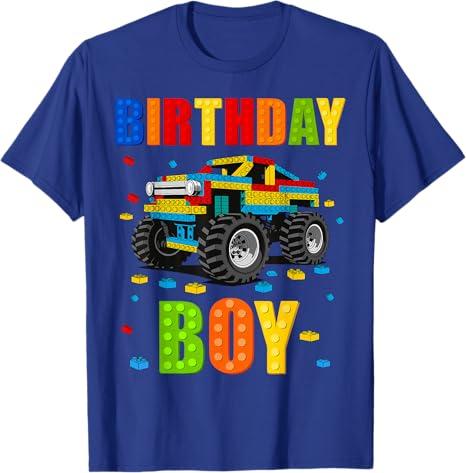 Birthday Boy Building Bricks Monster Truck Birthday Party T-Shirt, S