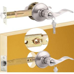 5" Backset Entry Door Latch with Keyed Diff. Leverset, 19/64" (7.6mm) Square Interface with Square Corner Faceplate, Non-Handed, Satin Nickel