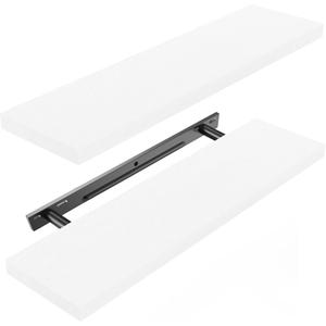 Amada HOMEFURNISHING Floating Shelves Large, 24 x 7 Inch Wall Shelves for Bathroom, Bedroom, Kitchen, Shelves for Wall Decor Set of 2, White - AMFS06 (24 inches)