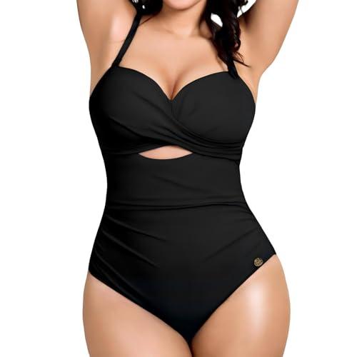 Popilush Swimsuit for Women Tummy Control - One Piece Bathing Suit with Removable Straps for Beach Black-Large