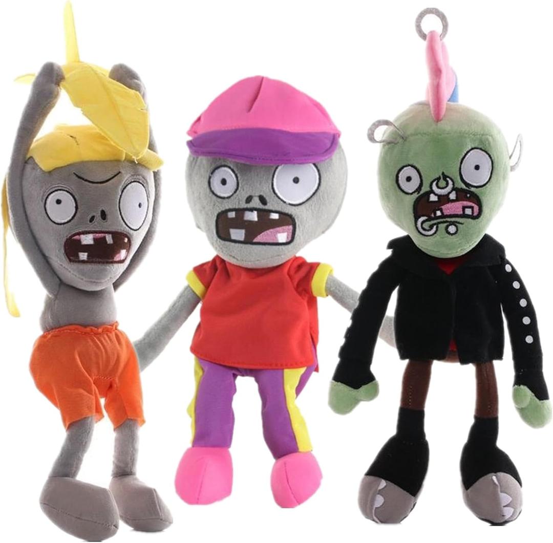 JHESAO 3PCS Plants and Zombies Plush Zombies Toys PVZ Plushies 1 2 Stuffed Soft Doll Zombie