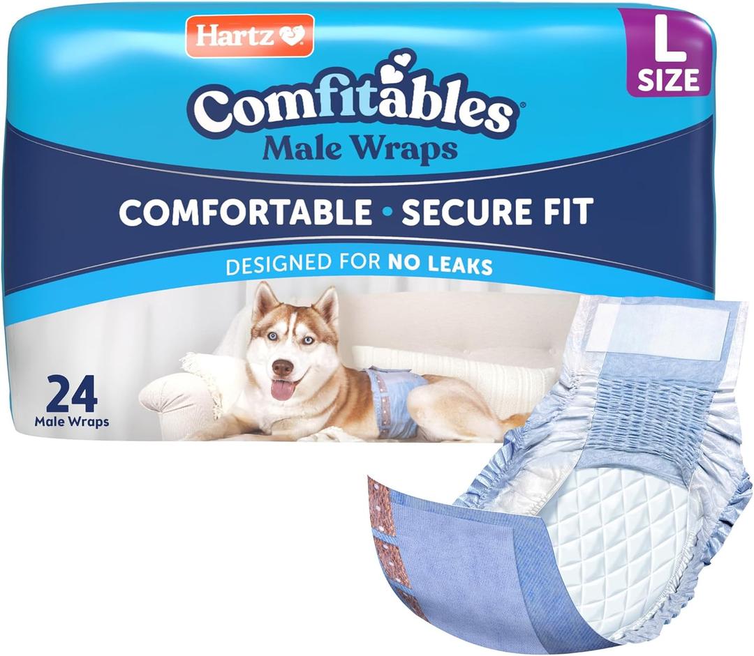 Hartz Comfitables Disposable Male Dog Wraps with Stretchy Waistband, Large 24 Count
