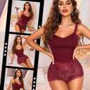 RSLOVE Sexy Lingerie Set for Women - Lace Floral Lingerie High Waist Sleepwear Bra and Panty 2 Piece Sets Pajamas Nightwear (Red, S)