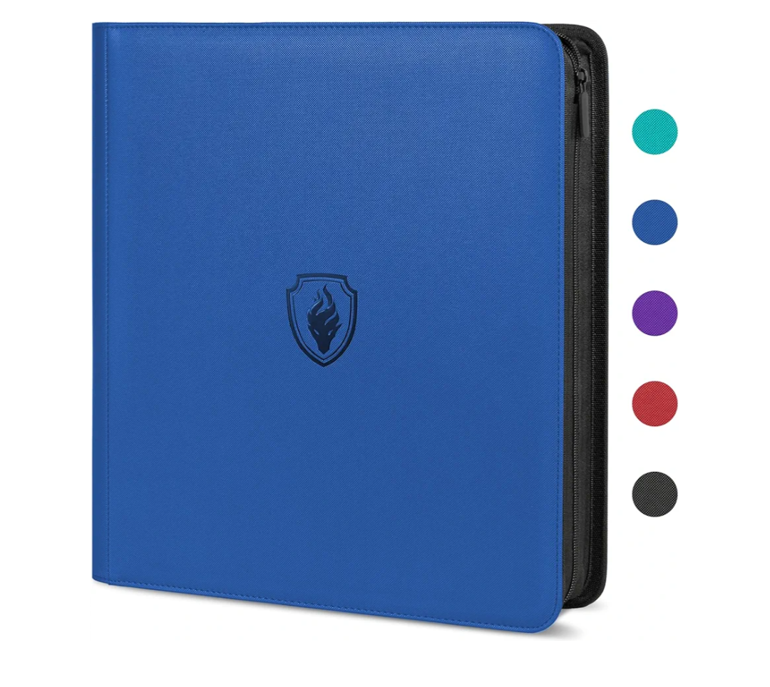 Premium Zip Card Binder 12 Pocket, Fabmaker 912 Pockets Trading Card Binder, PU Zipper Card Collection Album, Sturdy Side-Loading Card Book Holder for Game & Sports Cards, Royal Blue