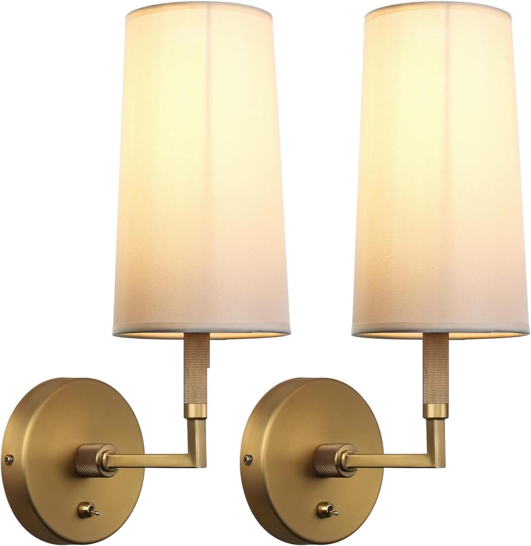 Phansthy Wall Sconces Sets of 2, Retro Industrial Wall Lamps with Switch, Bathroom Vanity Sconces Wall Lighting with White Fabric Shade for Bedroom Living Room Corridor Kitchen (Antique 2 Pack)