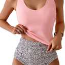 Eomenie Two Piece Tankini Swimsuits for Women Tummy Control Bathing Suits Cutout Back Swim Tank Top with High Waisted Bottom (X-Large, Light Pink Print)
