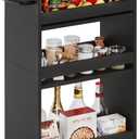 TEAMIX 4 Tier Slim Storage Cart with Handle, Slide Out Storage Rolling Utility Cart Mobile Shelving Unit Organizer Trolley for Small Spaces Kitchen Laundry Narrow Places (Black+Brown, 7-7/8'' W)