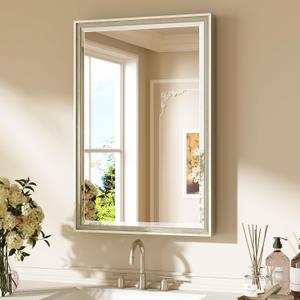 Keonjinn 20" x 30" Brushed Nickel Bathroom Mirrors for Over Sink, Silver Vanity Mirror for Wall, Thick Metal Framed, Beveled Edge Tempered Glass, Modern Farmhouse Rectangle Mirror for Bathroom Decor
