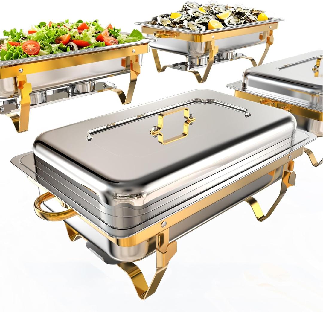 9Qt 4 Pack [Multiple Food Pans Combo] Chafing Dishes for Buffet | High Grade [Durable and Hard] Chafing Dish for Parties, Events & Weddings, Indoors & Outdoors