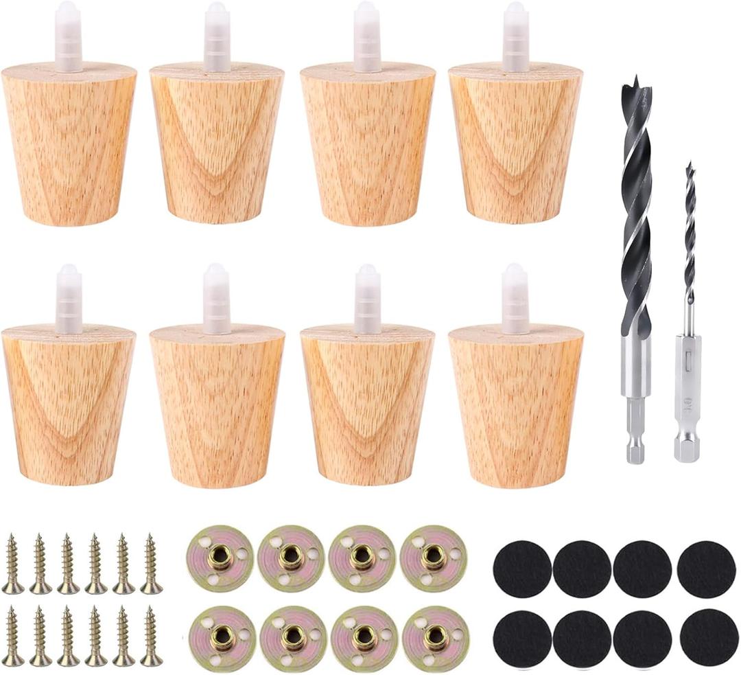 8 Pieces Furniture Couch Legs 2 Inch Round Solid Wood Sofa Legs Natural Wooden Couch Legs Replacement Legs for Armchair, Cabinet, Chair, Footstool, Mid Century Modern Dresser, Natural Wood