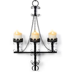 Black Wall Candle Sconces,3 Iron Candelabra,Gothic Victorian Decor,Rustic Wall Candle Holder for Bathroom,Living Room,Dining Room