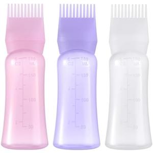 Root Comb Applicator Bottle 6 Ounce Hair Oil Applicator for Hair Dye, Hair Oiler Comb Bottle with Graduated Scale 2 Pack