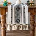 Farmhouse Table Runner with Tassels Cotton Boho Decor 48 Inches Black Macrame Woven Table Decor for Dining Holiday Party Bridal Shower