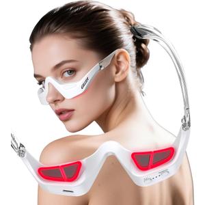 Under Eye Red Light Therapy Glasses with Microcurrent  7-Color Light Eye Massager for Dark Circles, Puffiness & Wrinkles | 3 Intensity Levels, Type-C Rechargeable