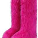 Wnshonzy Fur Boots for Women Knee High Tall Long Furry Fuzzy Pink Y2k Fluffy Platform Flat Mini Boot Snow Winter Round Toe Comfortable Mid-Calf Short Ankle Classic Warm Outdoor 2025 (Pink, M) Size: 37