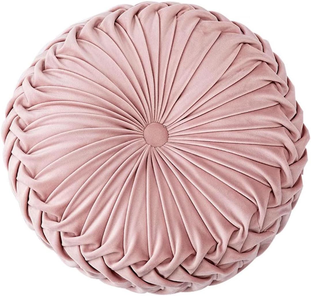 HLOVME Round Velvet Pillow for Couch Small Handmade Decorative Throw Pillow for Bed Bedroom 13.7 Pink
