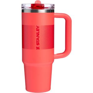 STANLEY Quencher ProTour Flip Straw Tumbler with Leakproof Lid | Built-In Straw & Handle | Cupholder Compatible for Travel | Insulated Stainless Steel Cup | BPA-Free (30 Ounces, Hot Coral Fade)