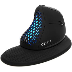 DeLUX Seeker Wireless Ergonomic Vertical Mouse with OLED Screen, BT and USB Receiver, Connect with Up to 4 Devices, Thumb Wheel, 4000DPI, Programmable Rechargeable Silent Mouse(M618XSD-Black)
