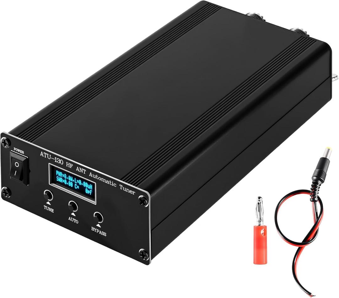 ATU-130 Antenna Tuner, 1.8-50MHz HAM Radio Antenna Tuner, 200W Micro Shortwave Automatic Antenna Tuner for Home Vehicle Field Radio Use, 10-15VDC OLED Display