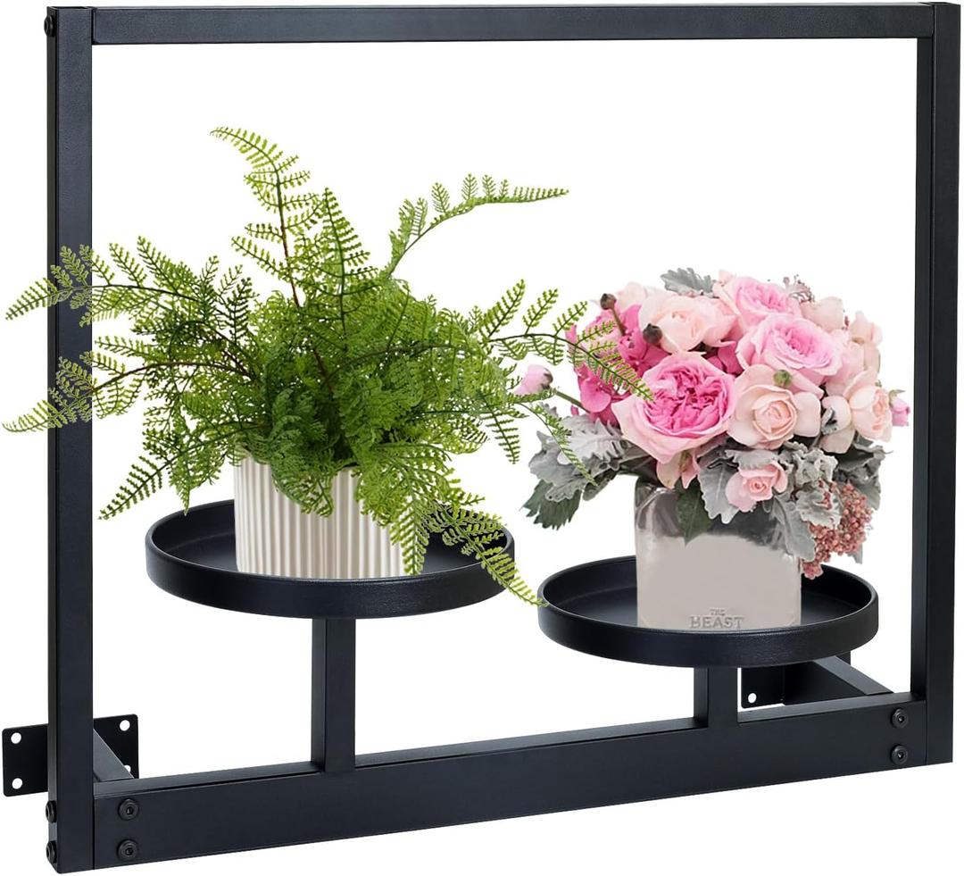 Black Metal Wall Plant Shelf Indoor Outdoor Multi-Tier Hanging Planter Stand Window Mounted Sturdy Display Shelf (2 pots 1 pcs)
