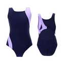 Kids Girls Athletic Swimsuit One Piece Solid Swimwear for Practice and Competition in Black and Navy Bathing Suit(Navy Purple,15-16 Years) Size XXL
