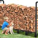 Amagabeli 6ft Firewood Rack Outdoor Heavy Duty Fire Wood Rack Log Holder Organizer Stand for Fireplace Indoor Adjustable Metal Wood Pile Lumber Storage Organizer Stacker for Patio Porch Black