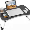 BUYIFY Foldable Lap Desk for Laptop & Writing - 23 inch Bed Tray Table with Cup Holder & Tablet Slot - Portable Notebook Stand for Eating, Sofa, Couch & WFH Students (Black)