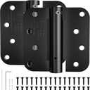 4 Inch Self Closing Door Hinges, 5/8" Radius Corners Spring Loaded Hings for Exterior, Garage, Front and Back Door, UL Listed, for Left and Right Hand Door, Matte Black, 2 Pack