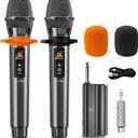 Karaoke Microphone Wireless Mic, Universal Professional UHF Dynamic Mic System with Receiver, Handheld Cordless Microphones for Singing, Wedding, DJ, Party, Speech, Church, Plug and Play (2 Mics Titanium)