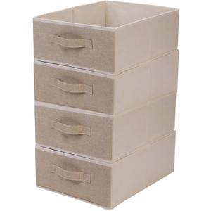 Decorative Storage Boxes for Organizing Clothes in a Dresser Collapsible Fabric Storage Bins Organizer Set with Handles for Bedding Clothes Toys Socks and More (4 Pack Beige)